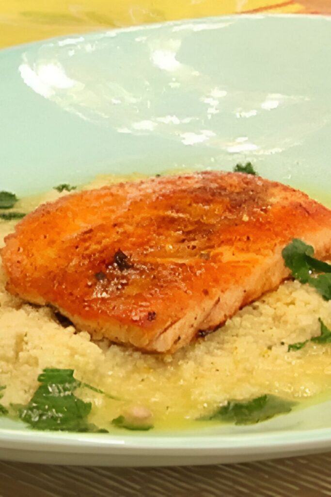 Arctic Char With Tangerine-habanero Glaze And Meyer Lemon Couscous Broth