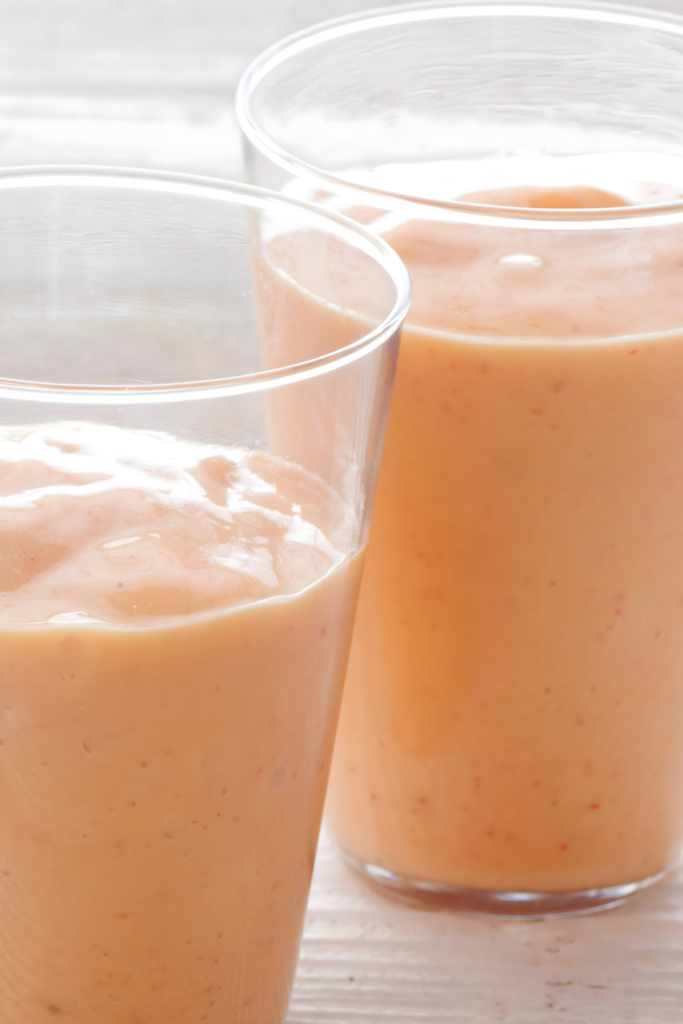 Coconut Water Smoothie with Mango, Banana and Strawberries