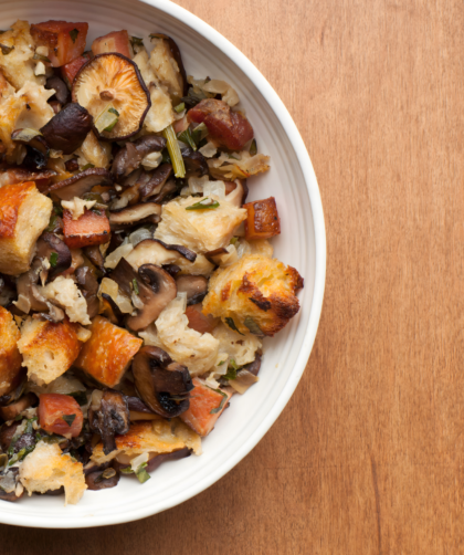 Sourdough, Wild Mushroom, and Bacon Dressing