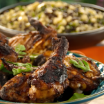 Charcoal Grilled Chicken Sinaloa-Style with Grilled Corn, Black Bean and Quinoa Relish