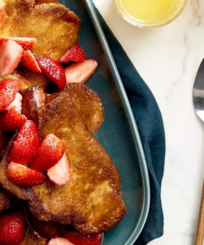 Creme Brulee French Toast with Drunken Strawberries