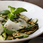 Grilled Zucchini Salad with Lemon-Herb Vinaigrette and Shaved Romano and Toasted Pine Nuts