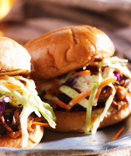 Pulled Pork Sandwich with Black Pepper Vinegar Sauce and Green Onion Slaw