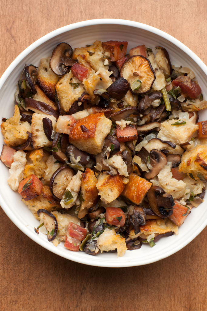 Sourdough, Wild Mushroom, and Bacon Dressing