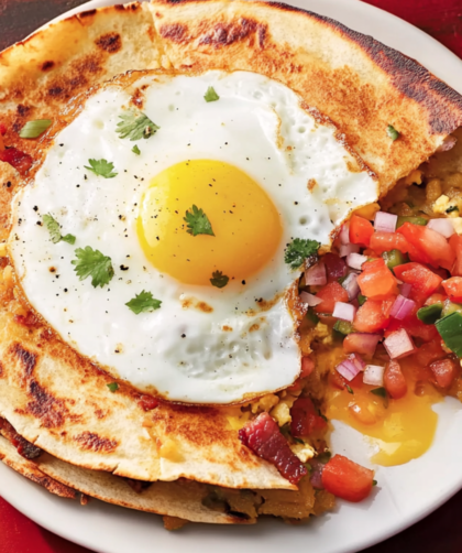 Bobby Flay Bacon and Hash Brown "Quesadilla" with Eggs