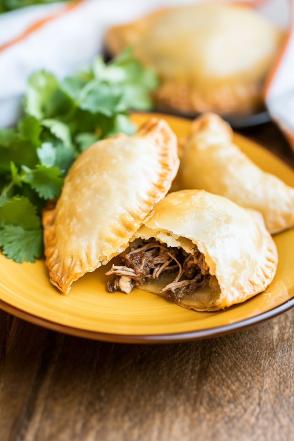 Beef and Goat Cheese Empanada with Piquillo Pepper Sauce and Pickled Red Onion