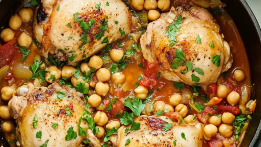 Bobby Flay Chicken and Chickpea Tagine with Apricots and Harissa Sauce