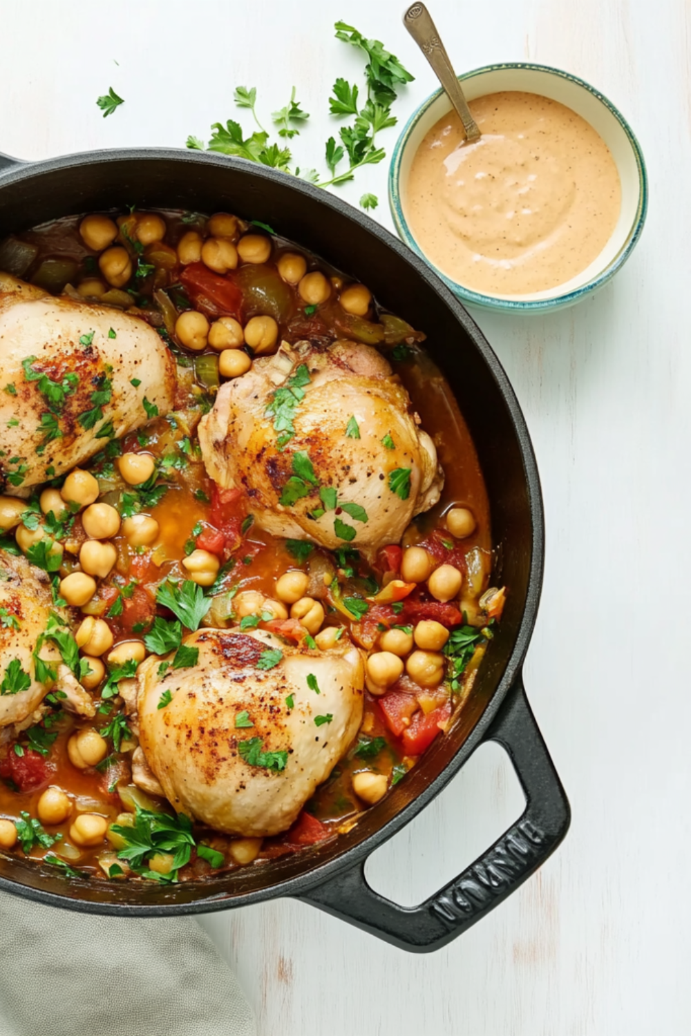 Bobby Flay Chicken and Chickpea Tagine with Apricots and Harissa Sauce