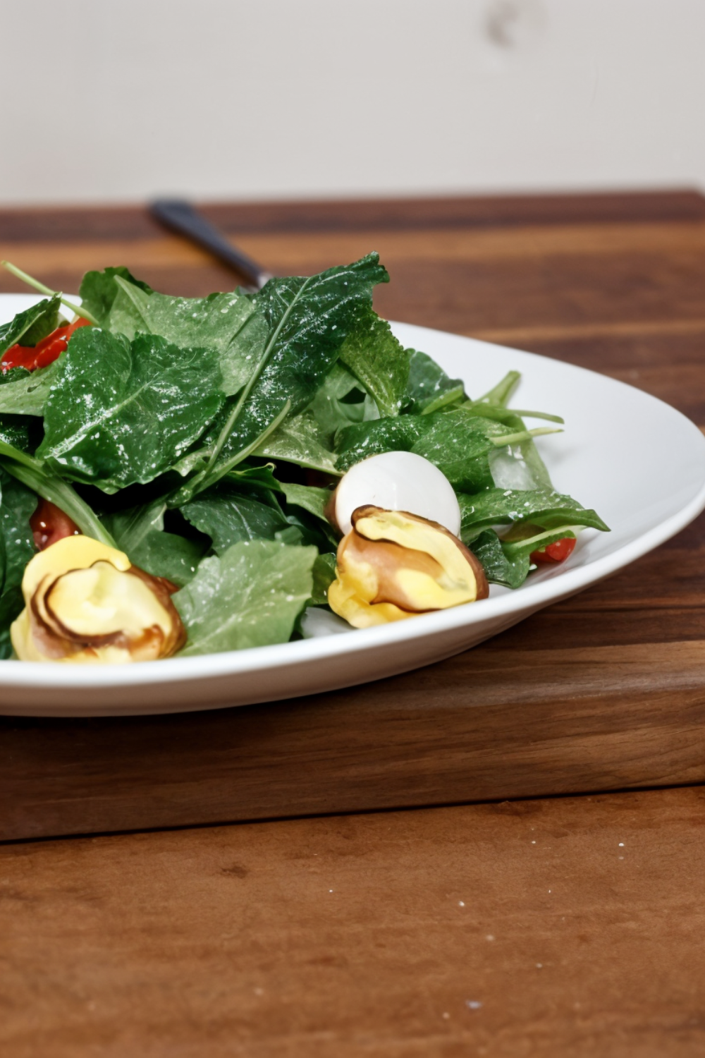 Baby Greens Salad with Ham Quiche Croutons and Maple-Cider Vinaigrette