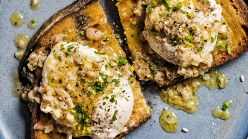 Cacio e Pepe Eggs with Olive Oil Toast