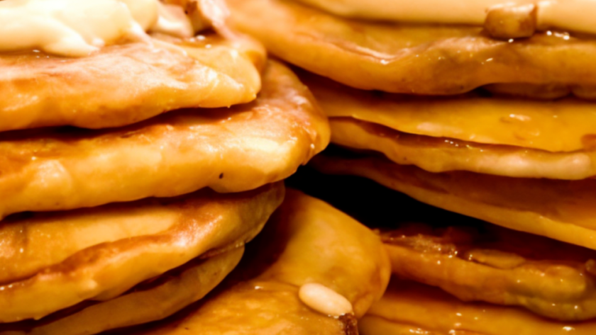 Carrot Cake Pancakes with Maple-Cream Cheese Drizzle and Toasted Pecans