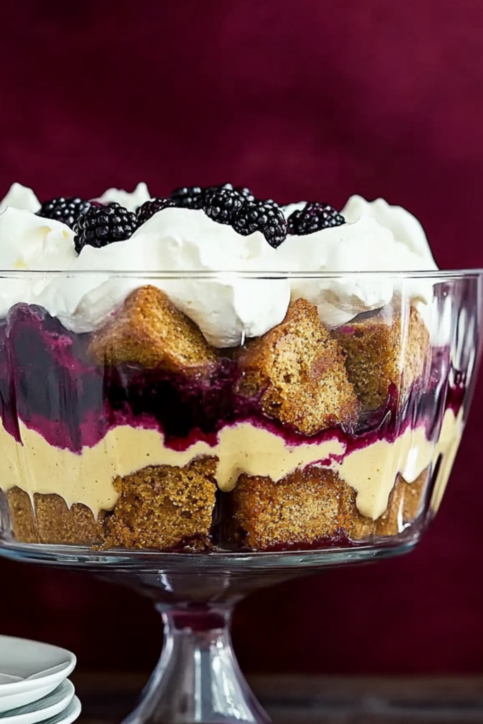 Gingerbread And Lemon Curd Trifle With Blackberry Sauce