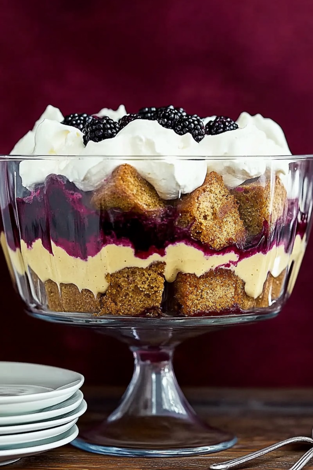 Gingerbread and Lemon Curd Trifle with Blackberry Sauce