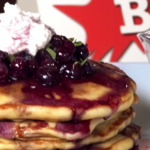 Lemon-Blueberry-Ricotta-Buttermilk Pancakes with Blueberry-Cassis Relish and Blueberry Maple Syrup