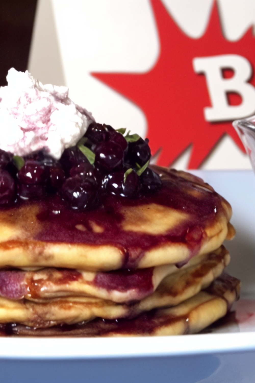 Lemon-Blueberry-Ricotta-Buttermilk Pancakes with Blueberry-Cassis Relish and Blueberry Maple Syrup