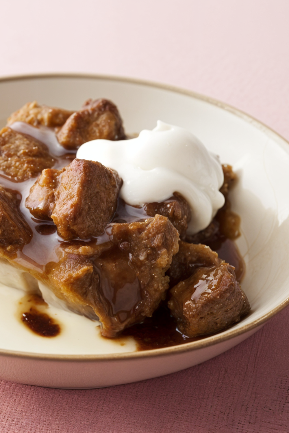 Pumpkin Bread Pudding with Spicy Caramel Apple Sauce and Vanilla Bean Creme Anglaise