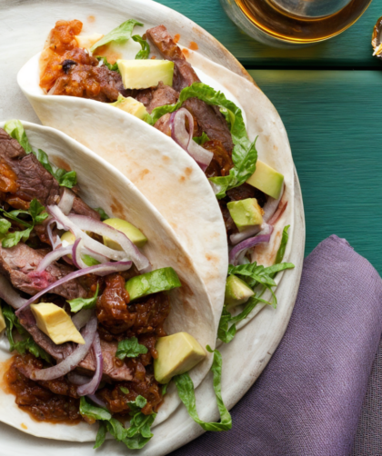 Skirt Steak Tacos with Roasted Tomato Salsa