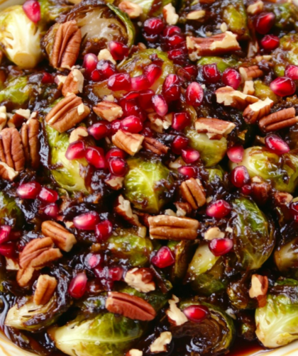 Roasted Brussels Sprouts with Pomegranates and Vanilla-Pecan Butter