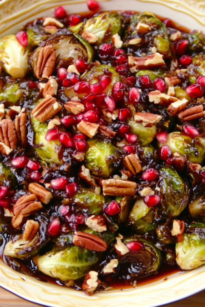 Roasted Brussels Sprouts with Pomegranates and Vanilla-Pecan Butter