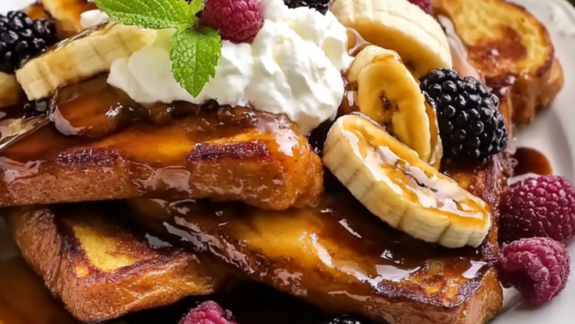 Bobby Flay Bananas Foster French Toast with Whipped Cream Cheese