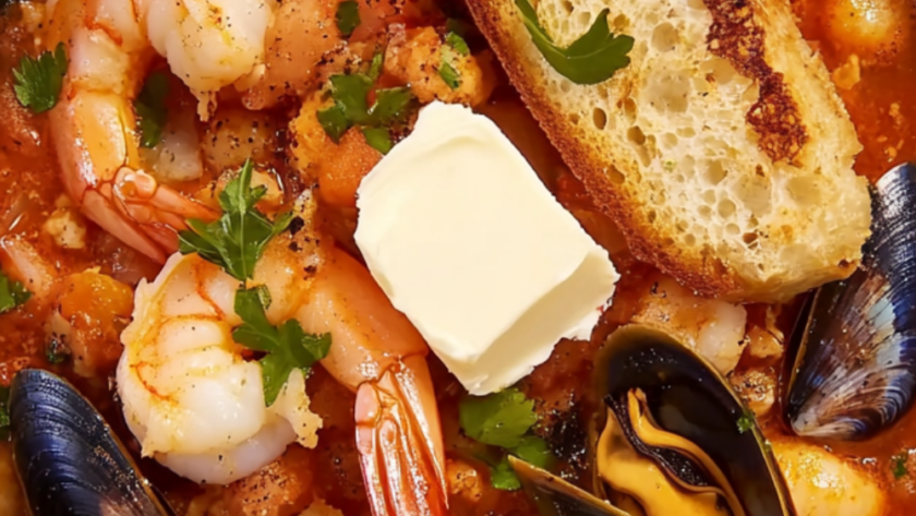 Bobby Flay Fulton Fish Market Cioppino with Sourdough Croutons