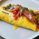 Bobby Flay Omelet with Prosciutto, Roasted Peppers, Fresh Mozzarella, Basil