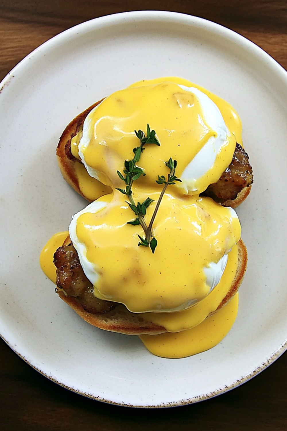 Bobby Flay Eggs Benedict with Apple Sausage and Mustard Hollandaise