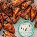 Bobby Flay Grilled Chicken Wings with Spicy Chipotle Hot Sauce and Blue Cheese-Yogurt Dipping Sauce