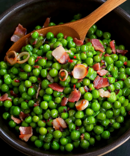 Bobby Flay Peas with Shallots and Pancetta