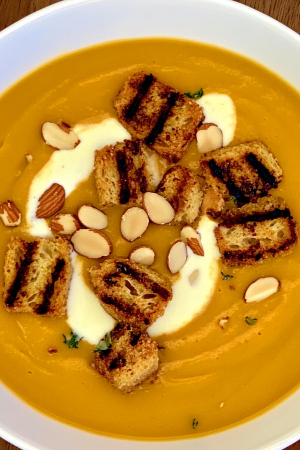 Bobby Flay Roasted Butternut Squash and Saffron Soup with Toasted Almond Croutons