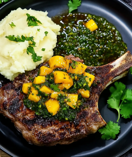 Bobby Flay Grilled Rib Eye Steak with Mango Chimichurri