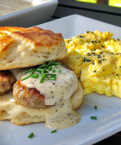 Buttermilk Biscuits with Eggs and Sausage Gravy