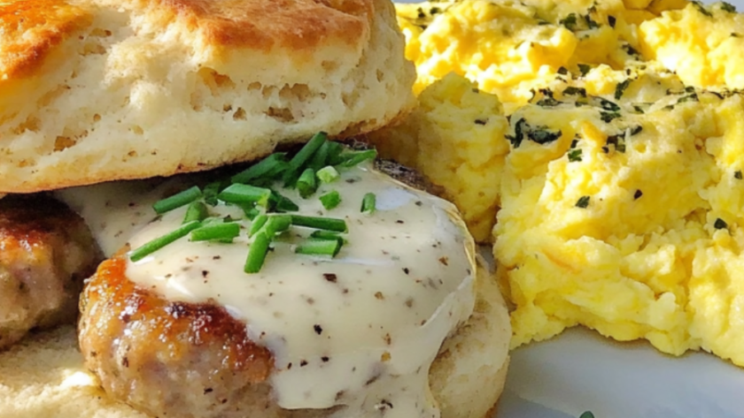 Buttermilk Biscuits with Eggs and Sausage Gravy