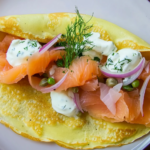 Crepes with Smoked Salmon, Ricotta, Red Onion and Capers with Lemon Creme Fraiche