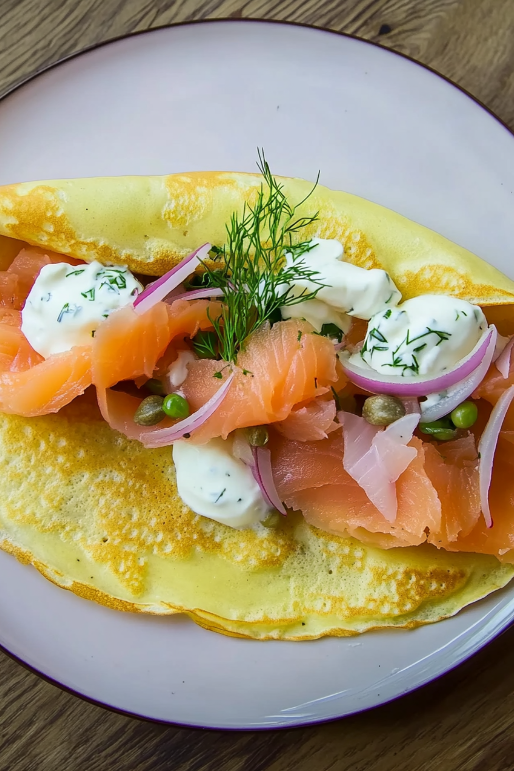 Crepes with Smoked Salmon, Ricotta, Red Onion and Capers with Lemon Creme Fraiche