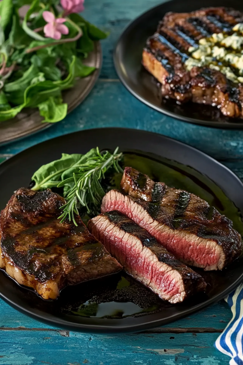 Bistecca alla Florentine with Balsamic-Rosemary Steak Sauce and Grilled Treviso with Gorgonzola