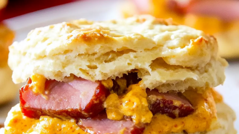 Mustard Glazed Baked Ham and Pimento Cheese Biscuits