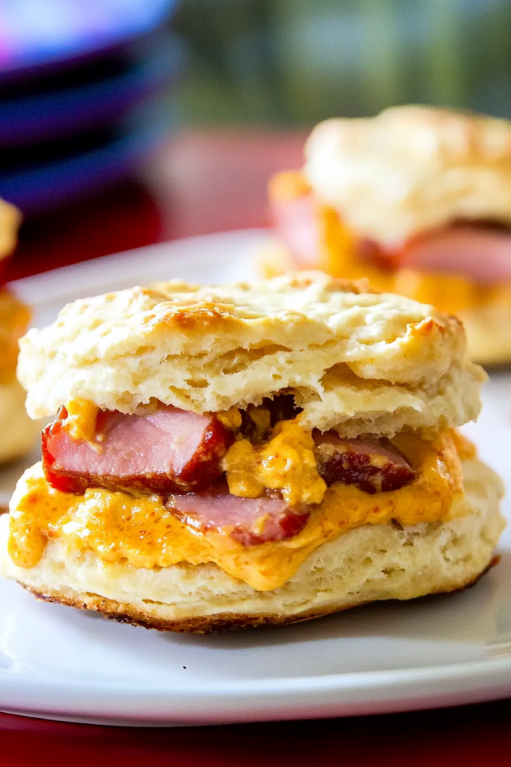 Mustard Glazed Baked Ham and Pimento Cheese Biscuits