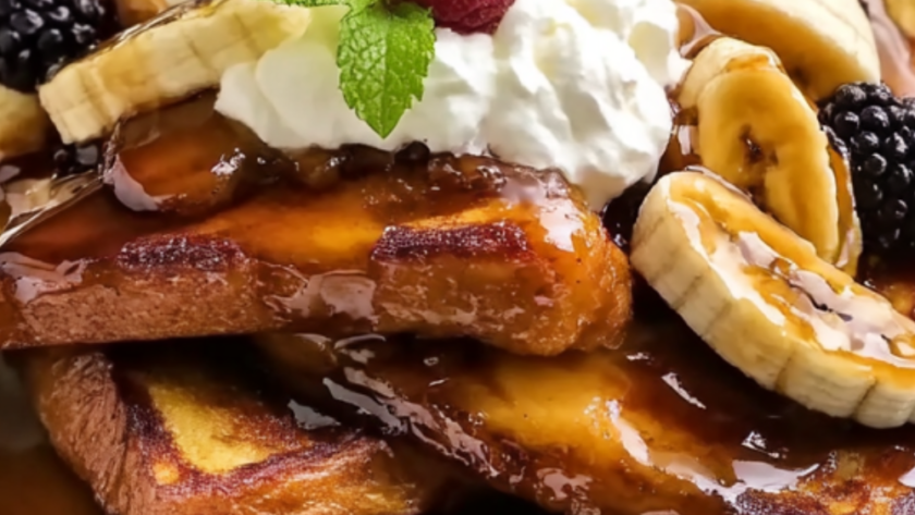 Bobby Flay Bananas Foster French Toast with Whipped Cream Cheese