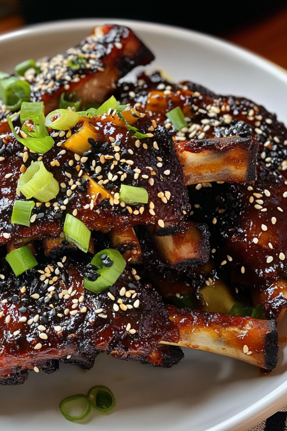 Bobby Flay Asian Spice Rubbed Ribs with Pineapple-Ginger BBQ Sauce and Black and White Sesame Seeds