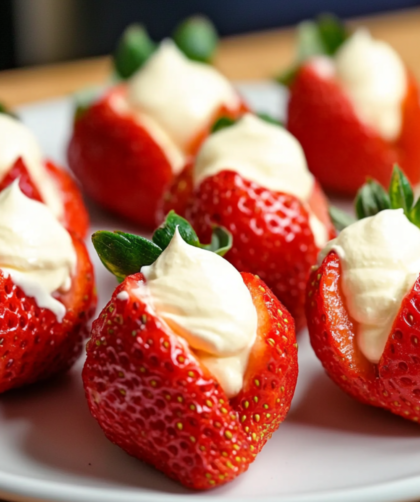 Bobby Flay Strawberries Filled with "Clotted" Cream