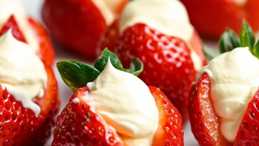 Bobby Flay Strawberries Filled with "Clotted" Cream