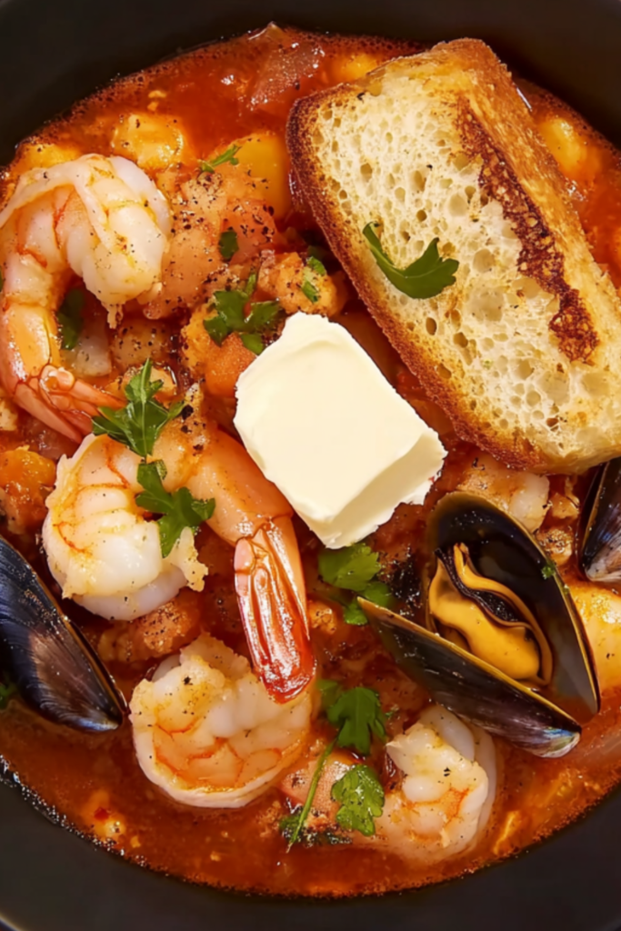 Bobby Flay Fulton Fish Market Cioppino with Sourdough Croutons