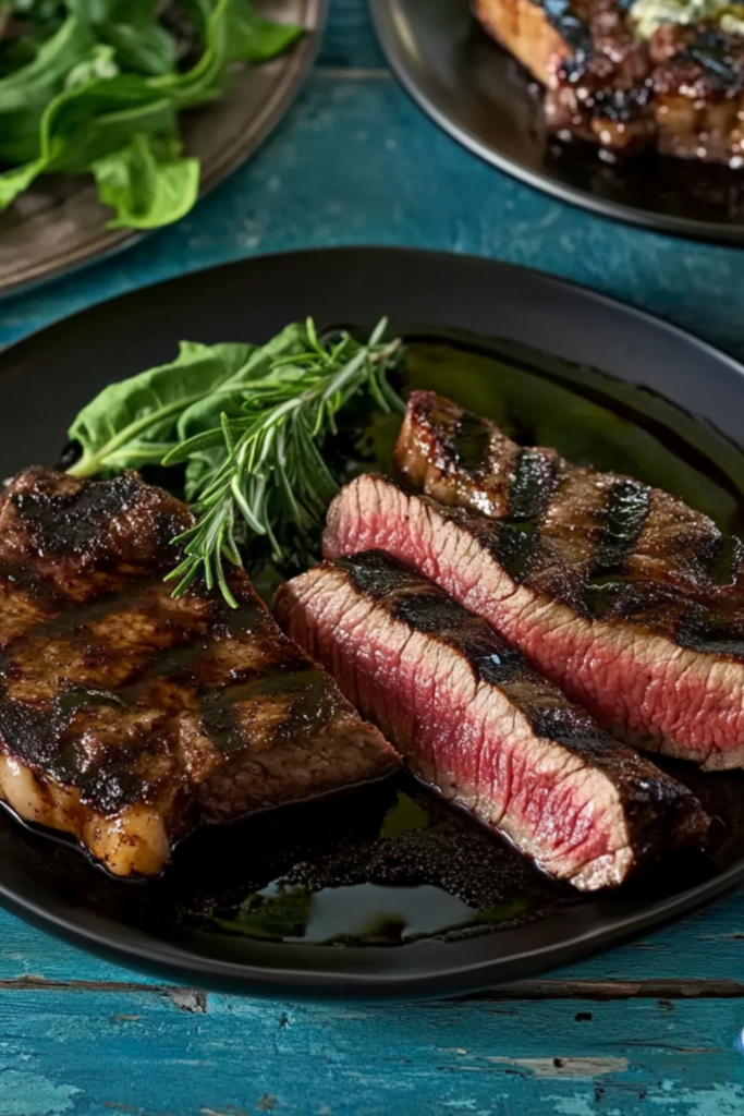 Bistecca alla Florentine with Balsamic-Rosemary Steak Sauce and Grilled Treviso with Gorgonzola