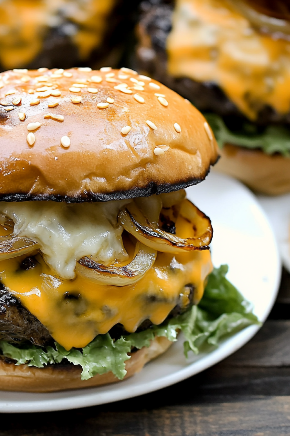 Bobby Flay Hamburger with Double Cheddar Cheese, Grilled Vidalia Onion and Horseradish Mustard